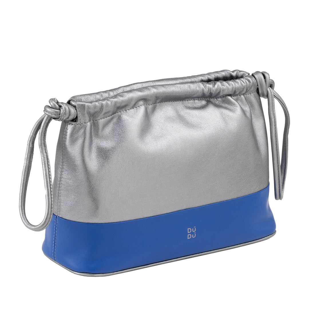 DuDu 여성용 Drawstring Bag Metalized Leather, Clutch Bag 라미네이트 클러치 백