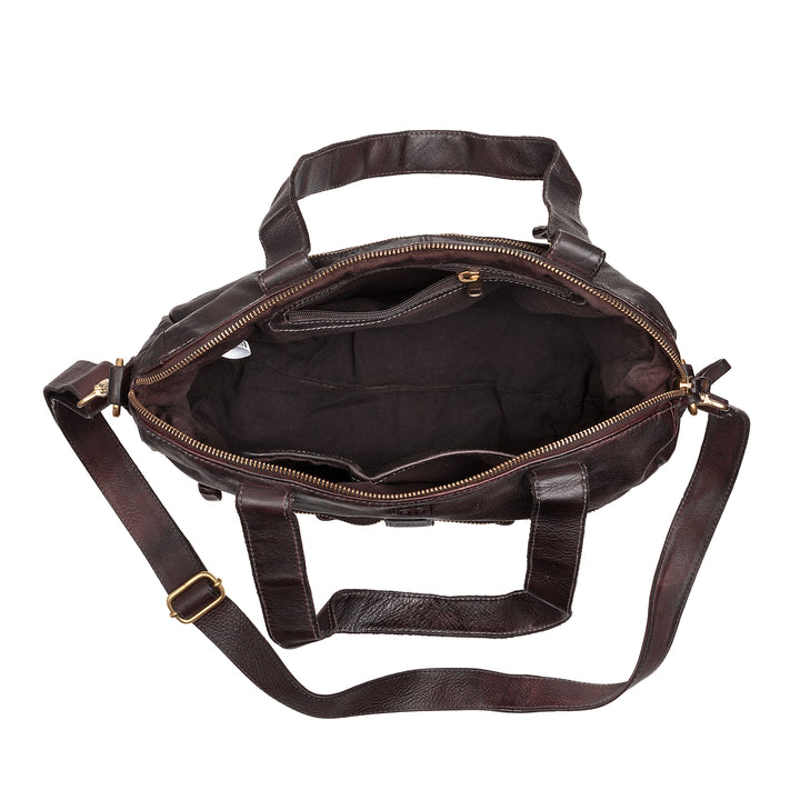 DUDU Women's Shoulder Bag Vintage Soft Leather Large Capacity with Zipper Studs