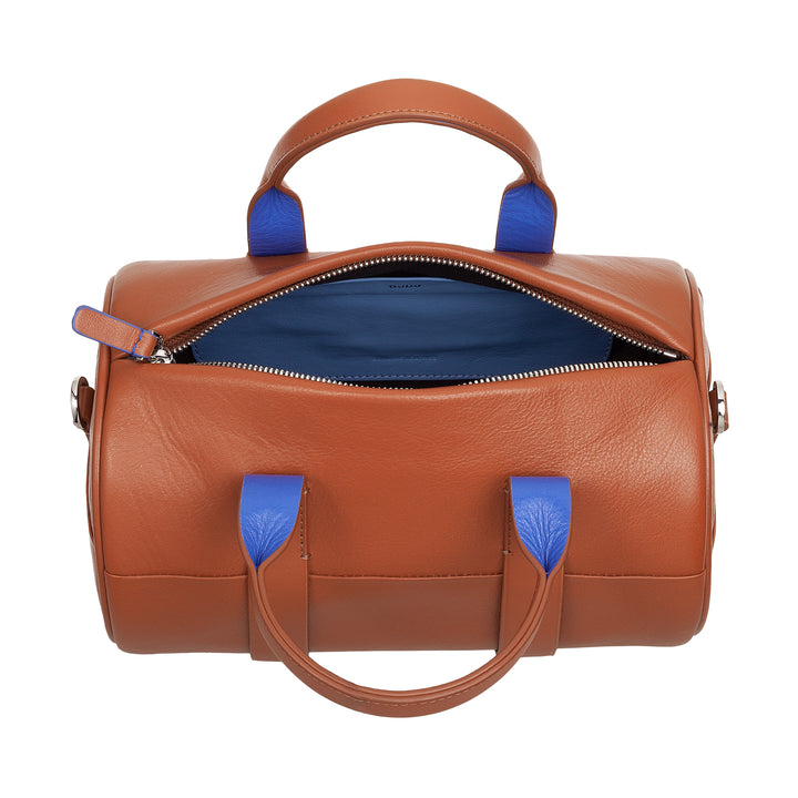 DUDU 여성용 정품 가죽 원통형 핸드백, 부드러운 원통형 핸드백, 어깨끈과 두 개의 손잡이가 달린 배럴 백, 우아한 컬러 디자인