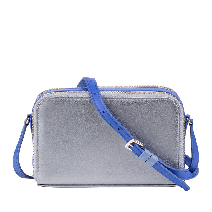 DUDU Women's Crossbody Bag in Metallic Leather, Elegant Evening Fashion Clutch with Double Zipper Multi-Compartment Card Holder