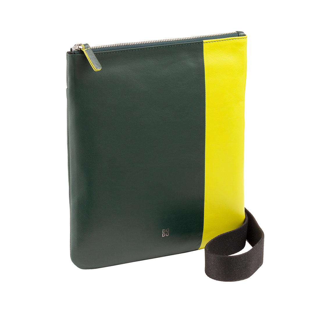 DUDU Men's Shoulder Bag Leather with Zip Zip, Shoulder Bag Compact Design in Colorful Genuine Leather and Adjustable Strap