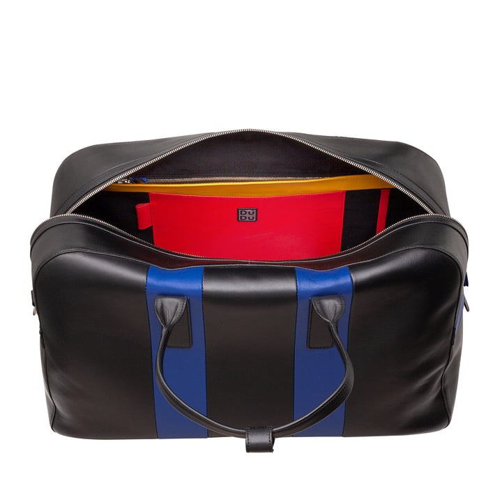 DUDU Leather Travel Bag, Men's Gym Weekend Bag 32L Large, Weekender Travel Bag 49cm