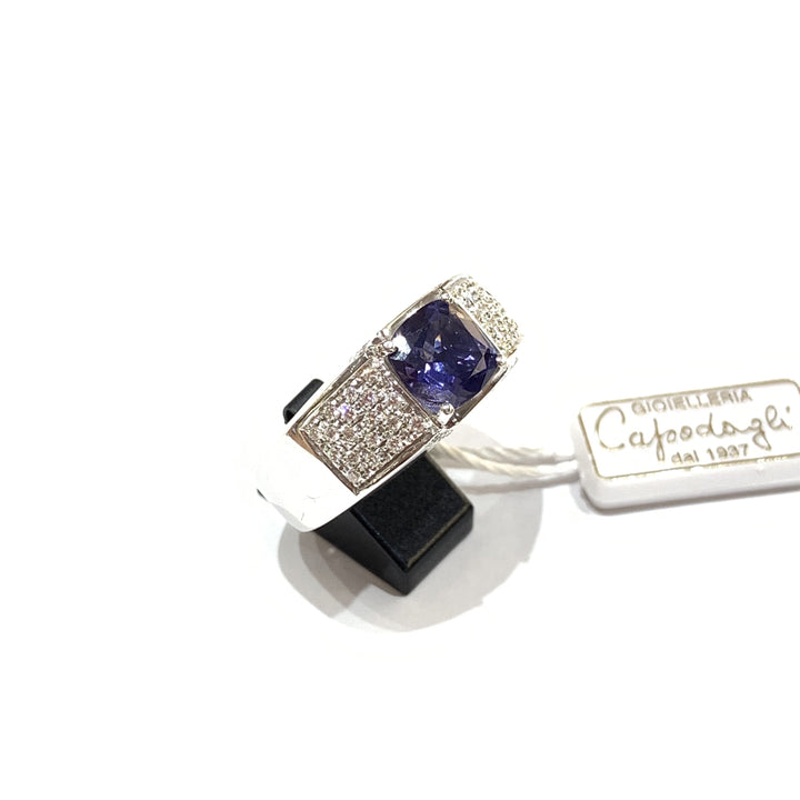 Capodagli anello oro bianco 18kt Iolite 2,00ct e diamanti 0,50ct - Gioielleria Capodagli