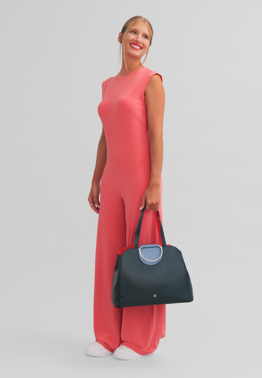 DuDu 女式大号购物袋,意大利制造的彩色皮革,手袋,肩袋,双手柄和手柄