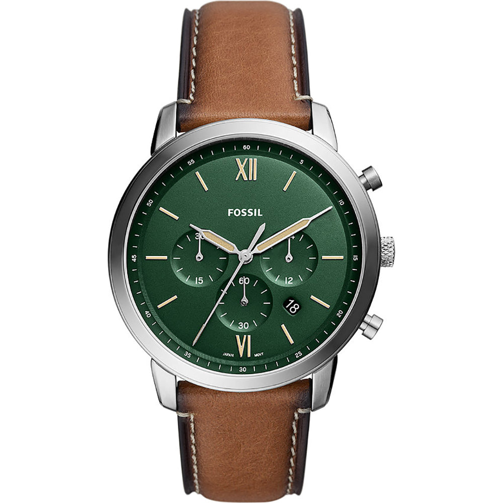 化石中性時計Chrono 44mm緑色の石英鋼FS5943
