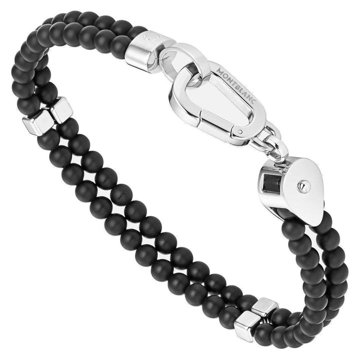 Montblanc bracciale doppio giro Wrap Me acciaio e onice misura S 12596660 - Capodagli 1937