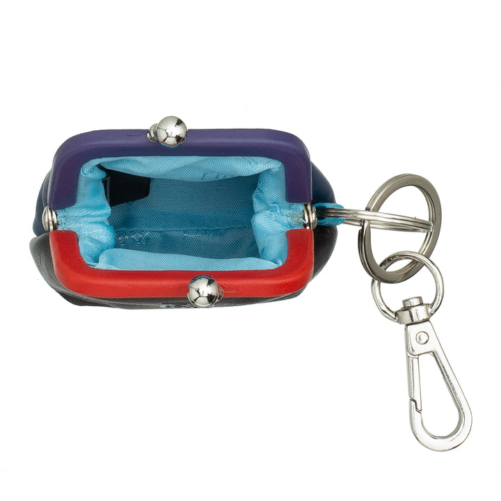 DuDu Click Clac 클로저와 열쇠를위한 이중 후크가있는 정품 가죽으로 된 다채로운 동전 지갑과 열쇠 고리