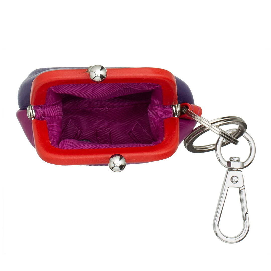 DuDu Click Clac 클로저와 열쇠를위한 이중 후크가있는 정품 가죽으로 된 다채로운 동전 지갑과 열쇠 고리