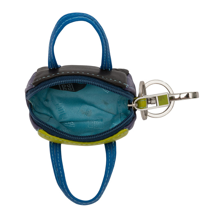 Duduk鑰匙扣門手提包中的彩色皮革迷你袋，帶拉鍊拉鍊拉鍊環和登山扣