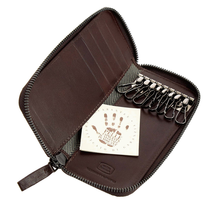 古董托斯卡纳原厂皮革钥匙链,8钩,Zip Around和5口袋,信用卡卡夹