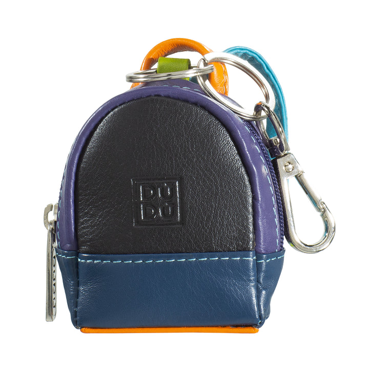 DUDU Multicolored Genuine Leather Backpack Keyring with Coin Case and Zipper Zipper Double Ring
