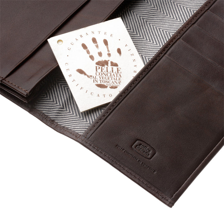 アンティーカ・トスカーナ 本物の革の2つのガセットの財布 フラップとボタン カードホルダー カード タイルと内側のジッパー