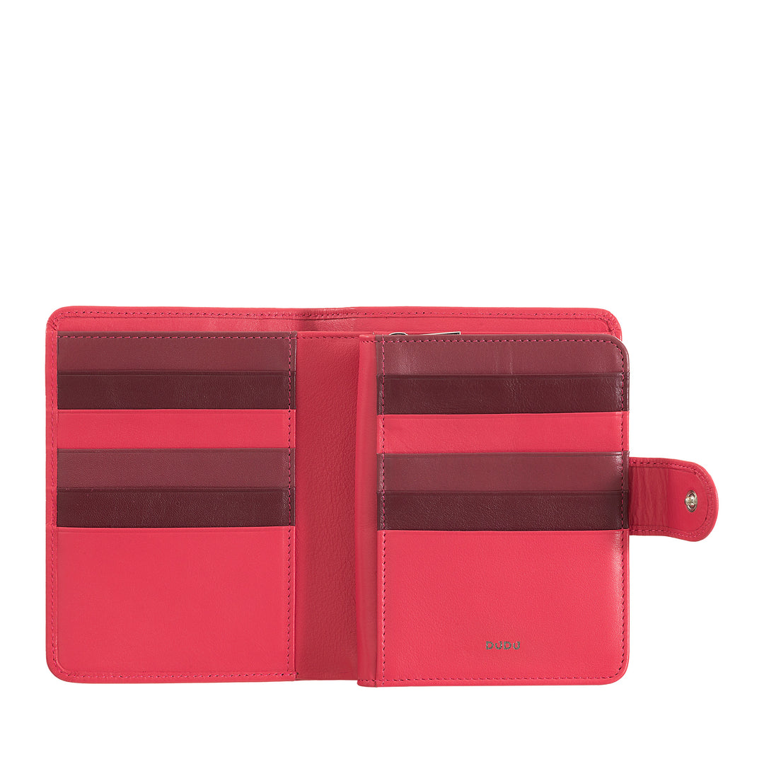 DuDu 女式彩色软皮革钱包,带Zip钱包和信用卡卡夹的RFID锁