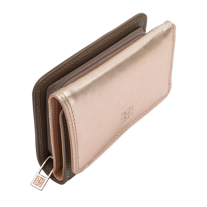 DUDU Portafoglio Donna RFID Piccolo in Pelle Rosa Metallizzata Trifold con Portamonete e Carte di Credito Tessere - Capodagli 1937