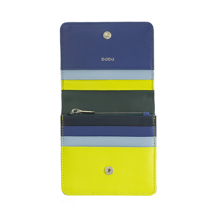 DuDu 内部ジッパーと8枚のカードホルダーを備えた超コンパクトなカラーRFIDシールドレザーレザーレディース財布
