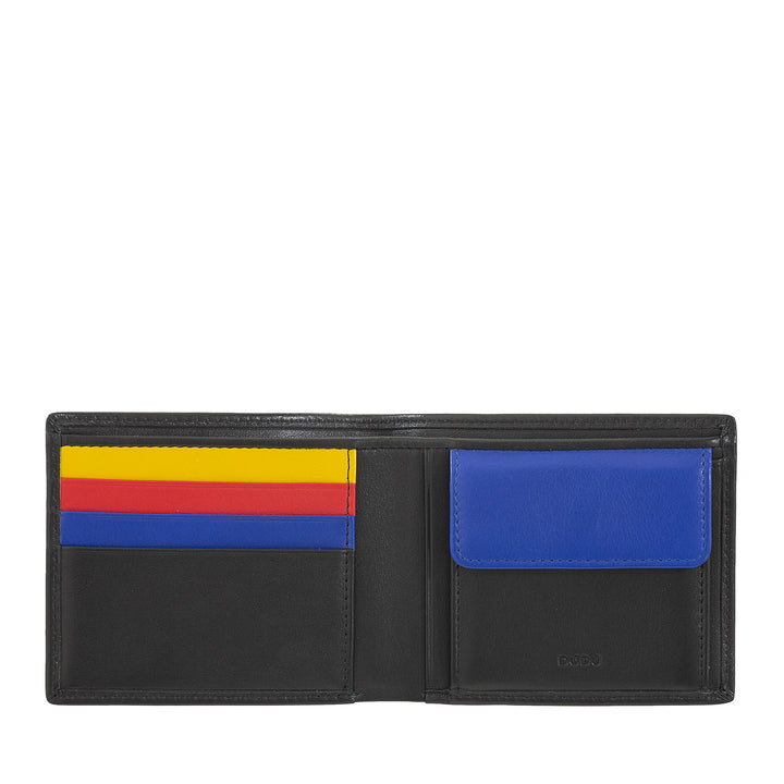 DuDu 남성용 슬림 가죽 지갑 RFID 보호 신용 카드 지갑과 동전 지갑 컬러 지갑