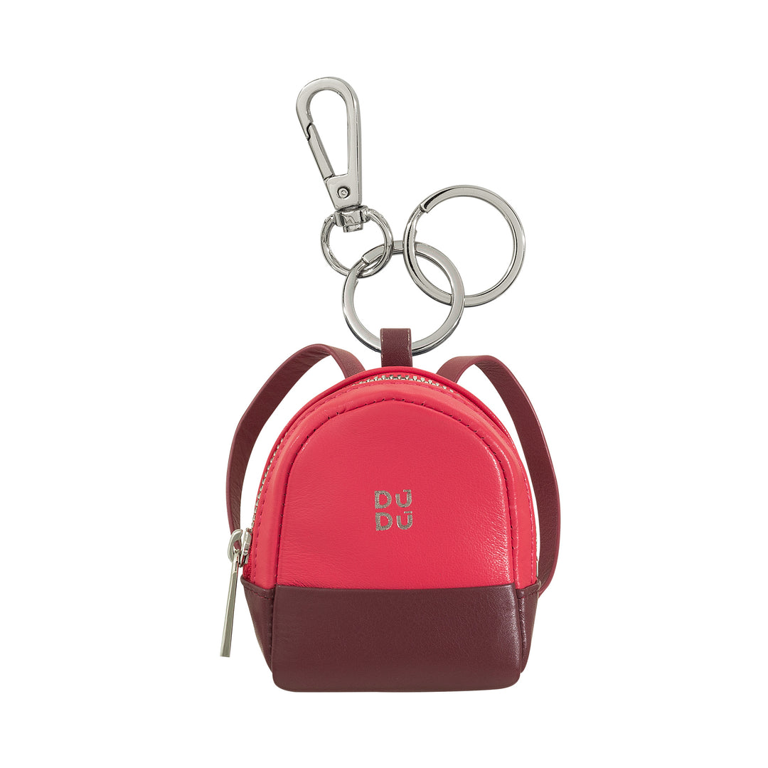 DuDu 작은 동전 지갑 여성 가죽 열쇠 고리 가방, 미니 배낭 디자인, Zip 지퍼, 더블 링 및 카라비너
