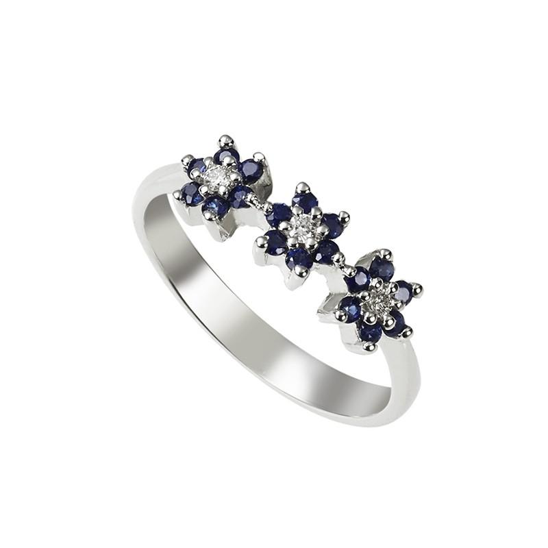 Sidalo anello trilogy fiori oro bianco 18kt 3,30g diamanti 0,06ct zaffiri 0,33ct M 2531 AZ - Gioielleria Capodagli