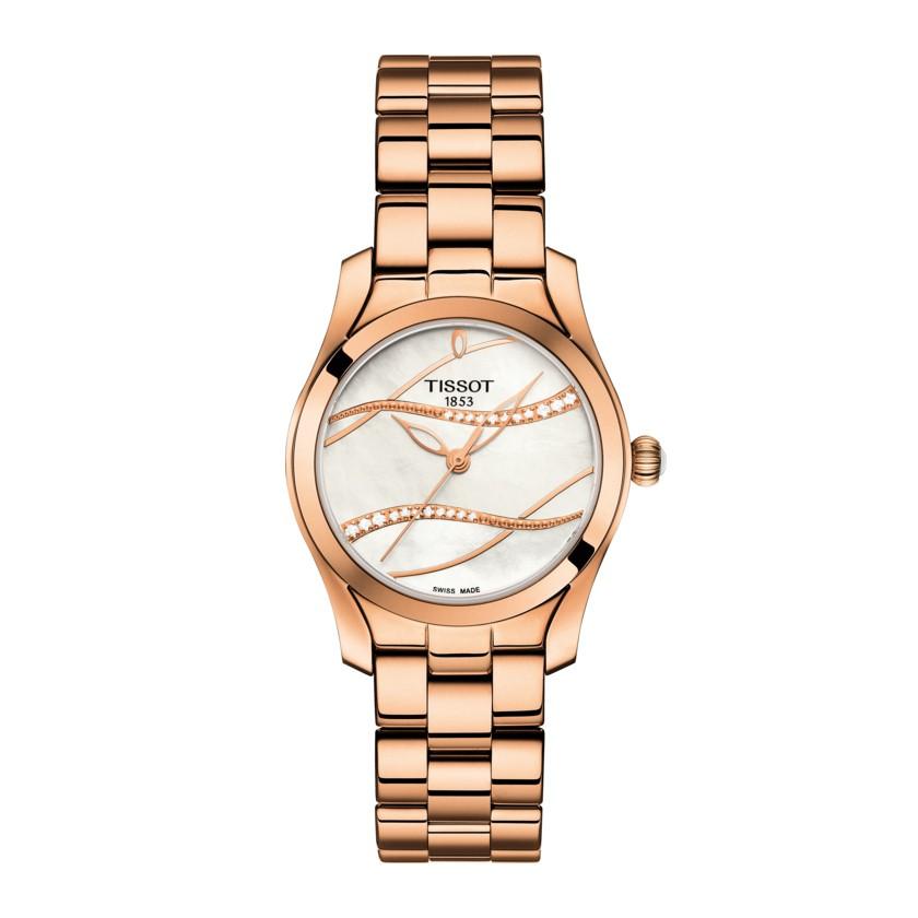 Tissot orologio T-Wave 30mm madreperla diamanti quarzo acciaio finitura PVD oro rosa T112.210.33.111.00 - Gioielleria Capodagli