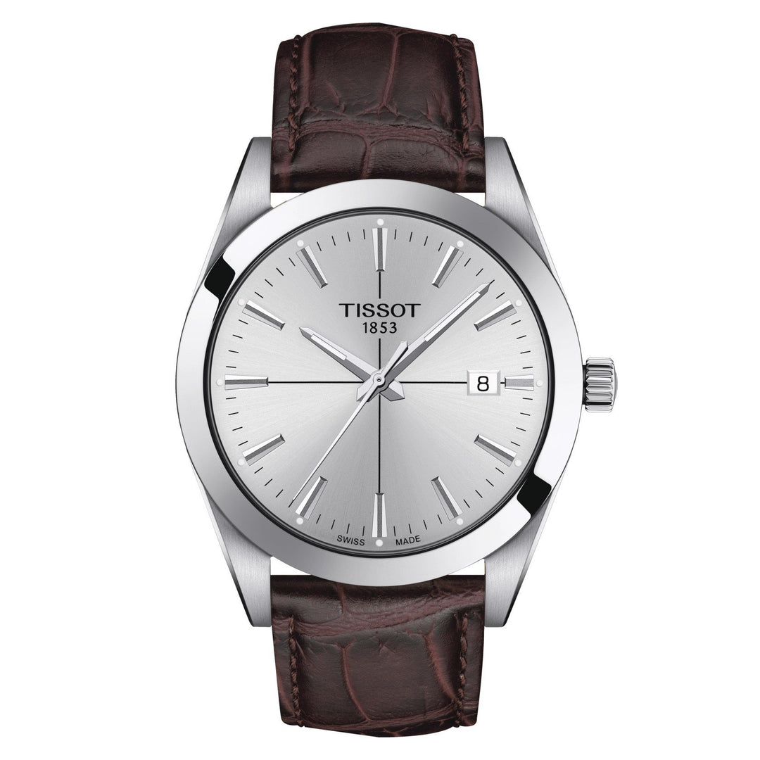 Tissot orologio uomo Gentleman argento 42mm acciaio quarzo pelle marrone T127.410.16.031.01 - Gioielleria Capodagli