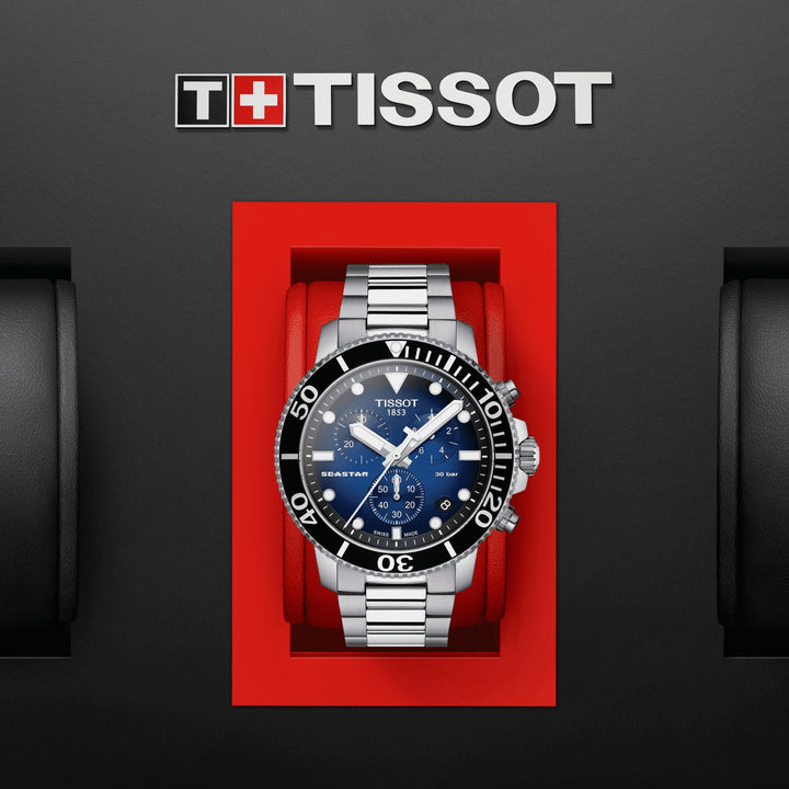 ティソ腕時計シースター1000クロノグラフ45ミリメートルブルークォーツスチールT120.417.11.041.01